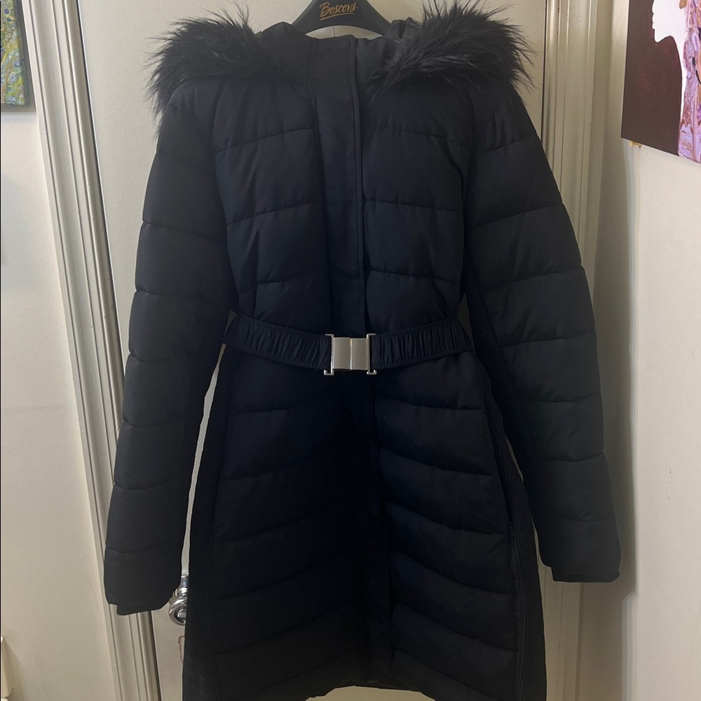 Express X L Black Puffer Coat with Fur Hood